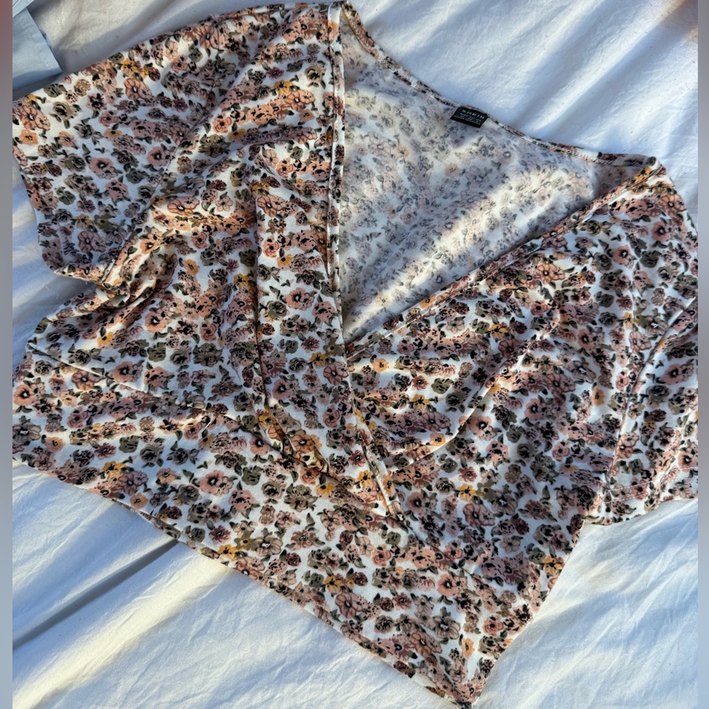 SHEIN White and Pink Wrap Cropped Blouse